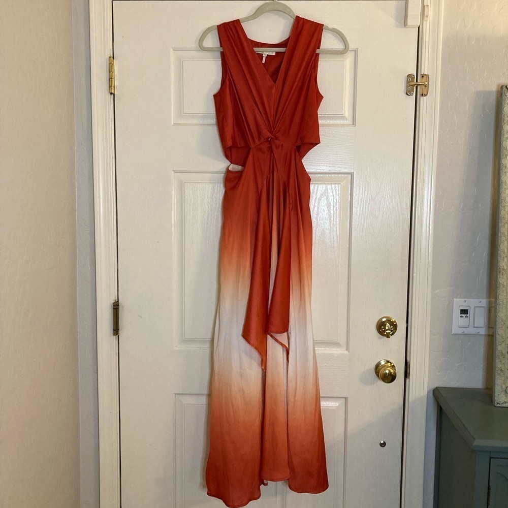 Maje Ombre Satin Scarf Maxi Dress Terracotta Size 36/4 - Picture 2 of 9